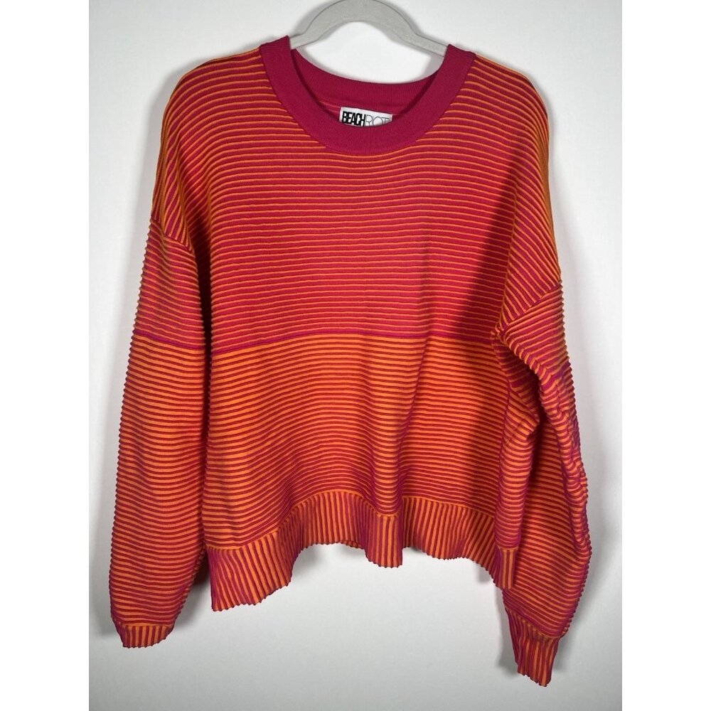 BEACH RIOT Occulus pink orange ribbed crewneck beachy sweater comfy XL